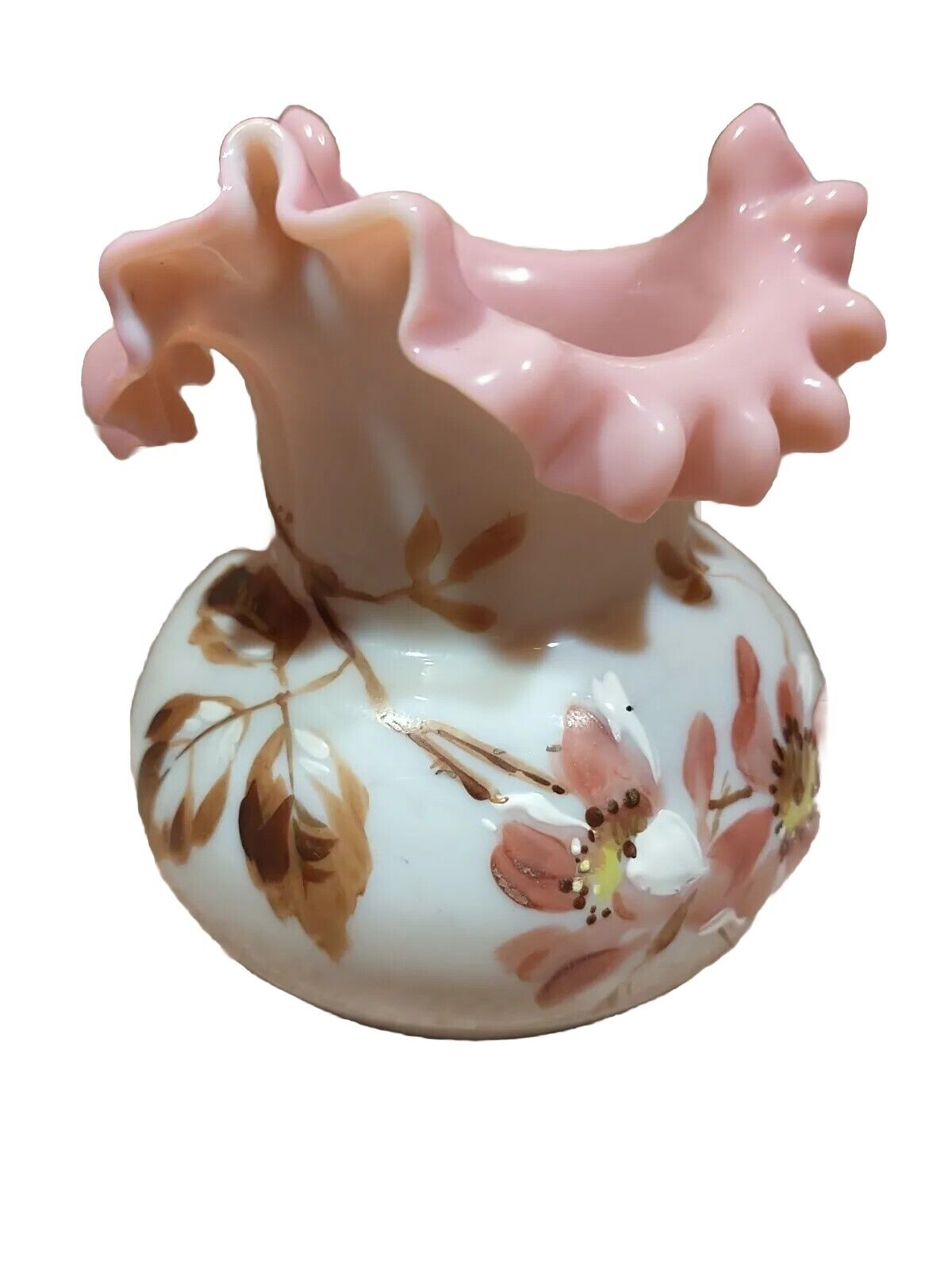 Victorian Bristol Hand-Painted Ruffled Vase 1800's Decoration Gilded