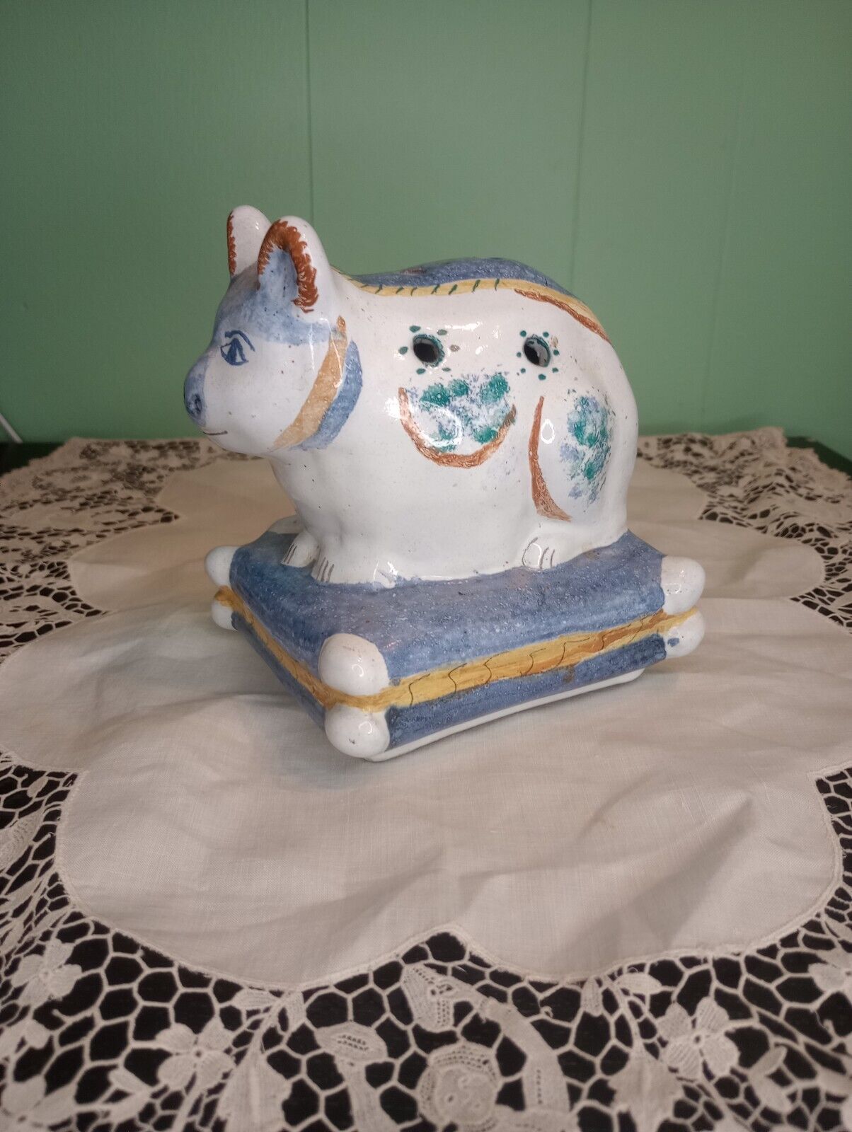 Authentic 18th Century Vintage Portuguese Ceramic Cat Vase