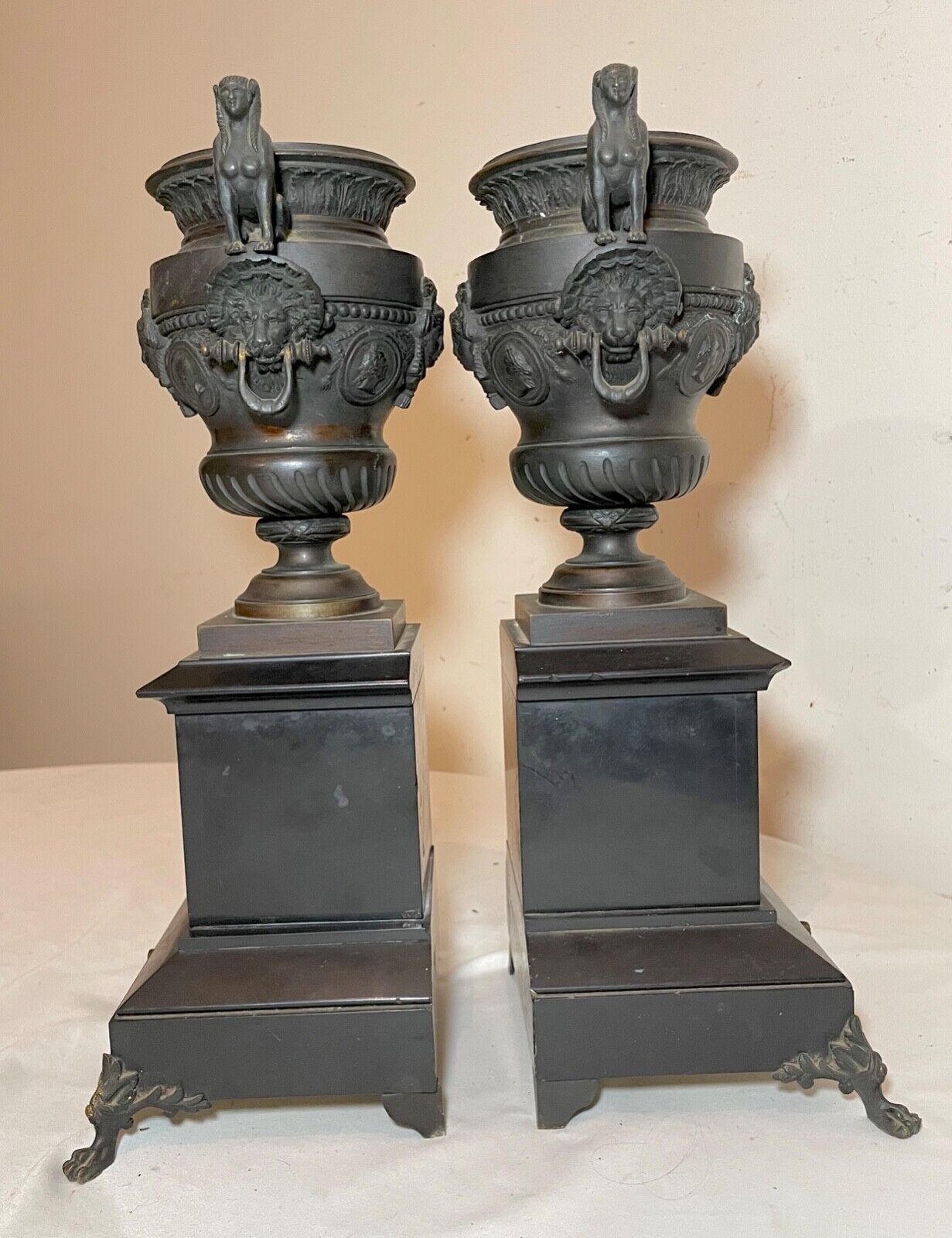 1800's Egyptian Revival Bronze and Marble Figural Set