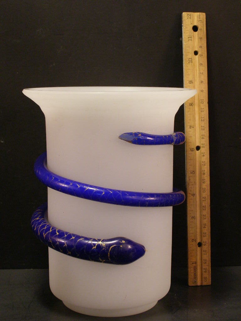 1800's Bohemian French Baccarat Opaline Cobalt Glass Snake Vase