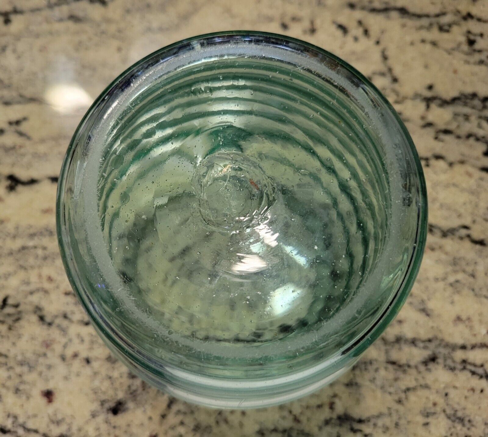 1800s Mold Blown Aquamarine Glass Beehive Vase