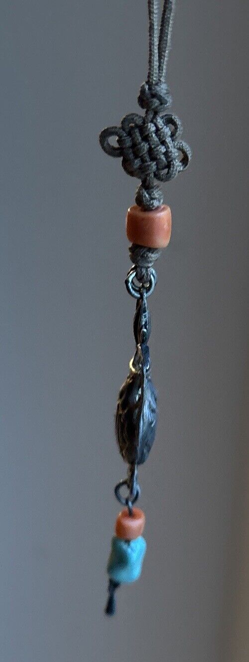 1800s Chinese Silver Amulet Vase with Coral & Turquoise