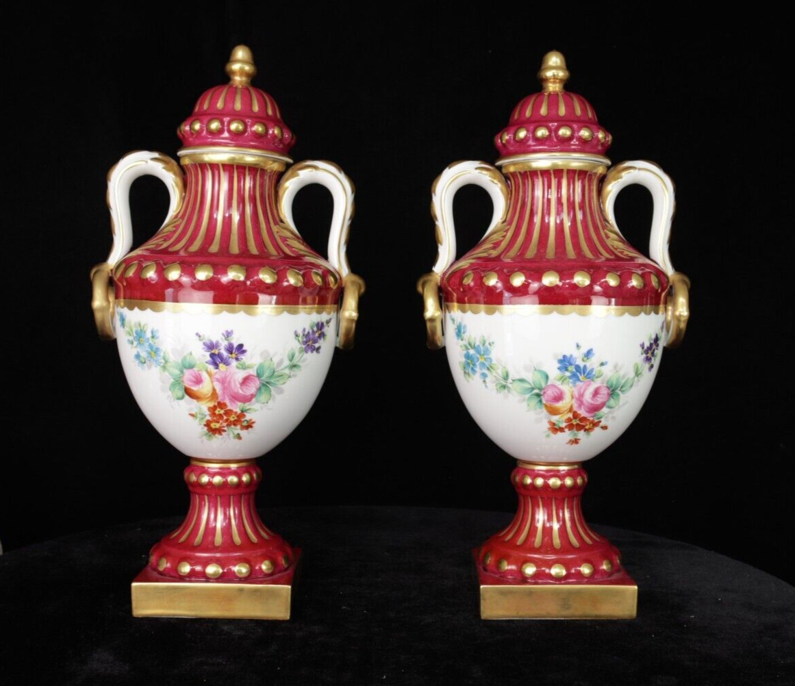Limoges France Hand Painted Pedestal Urn / Vase