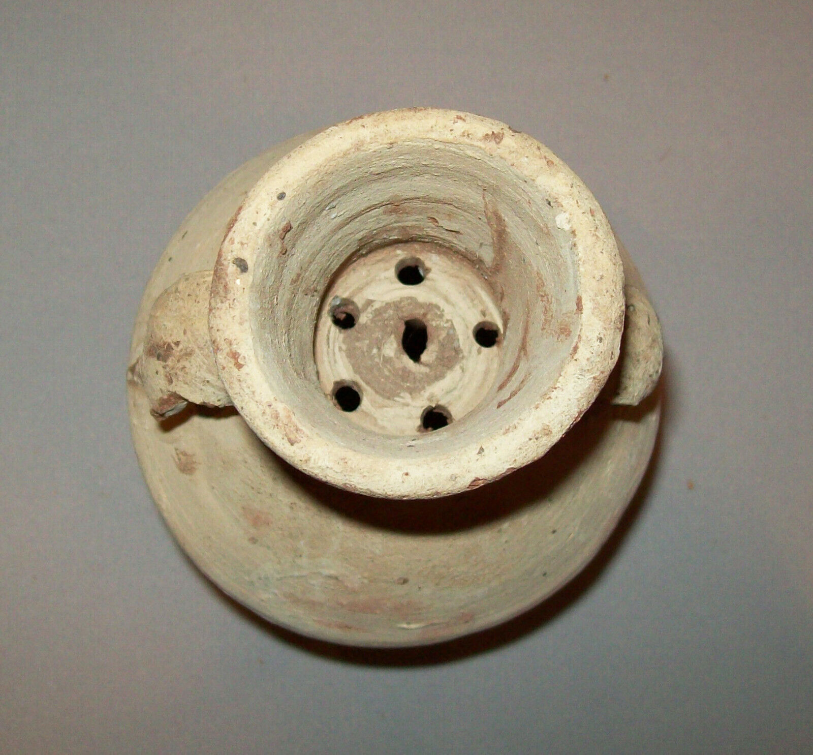 1800s Small Redware Vase with White Glazed Handles