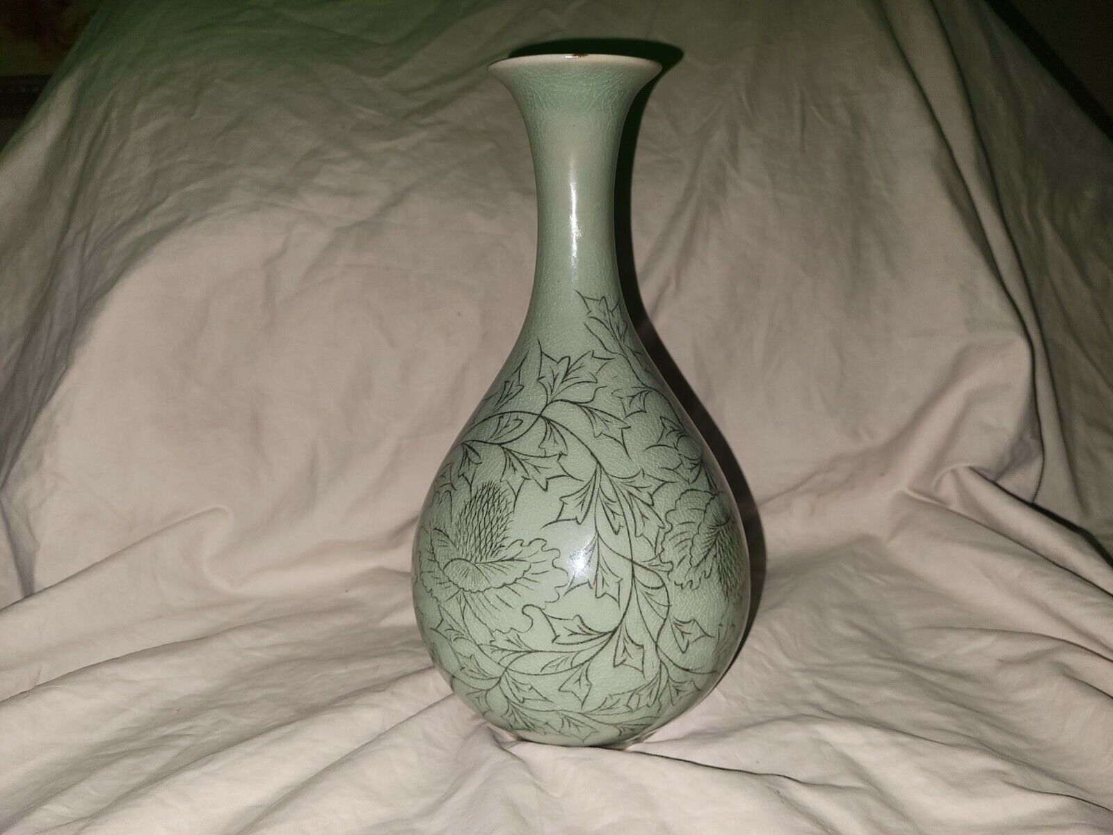 12in Antique Japanese Porcelain Vase with Floral Design