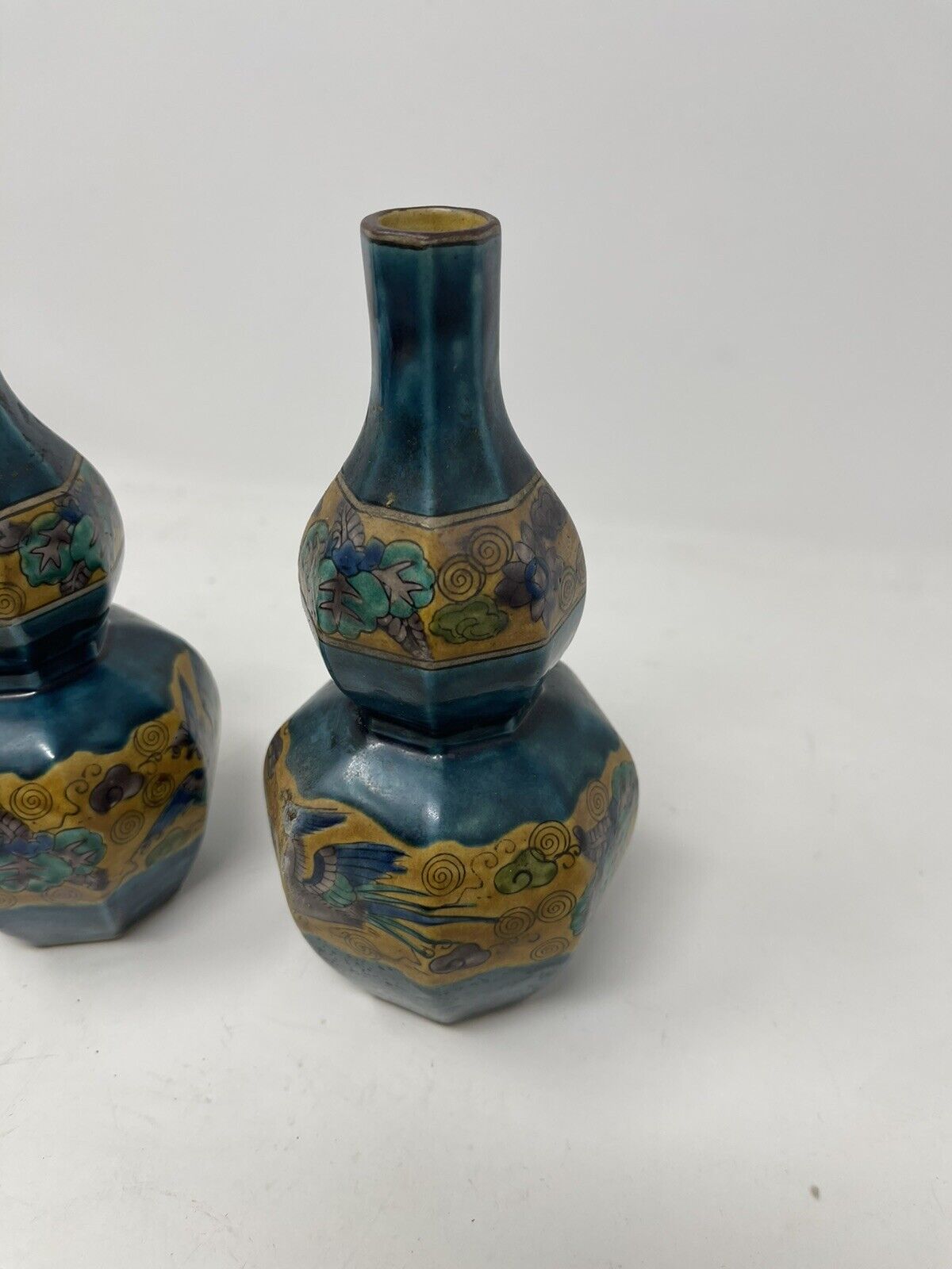 1800's Kutani Japanese Matching Vases with Dark Florals