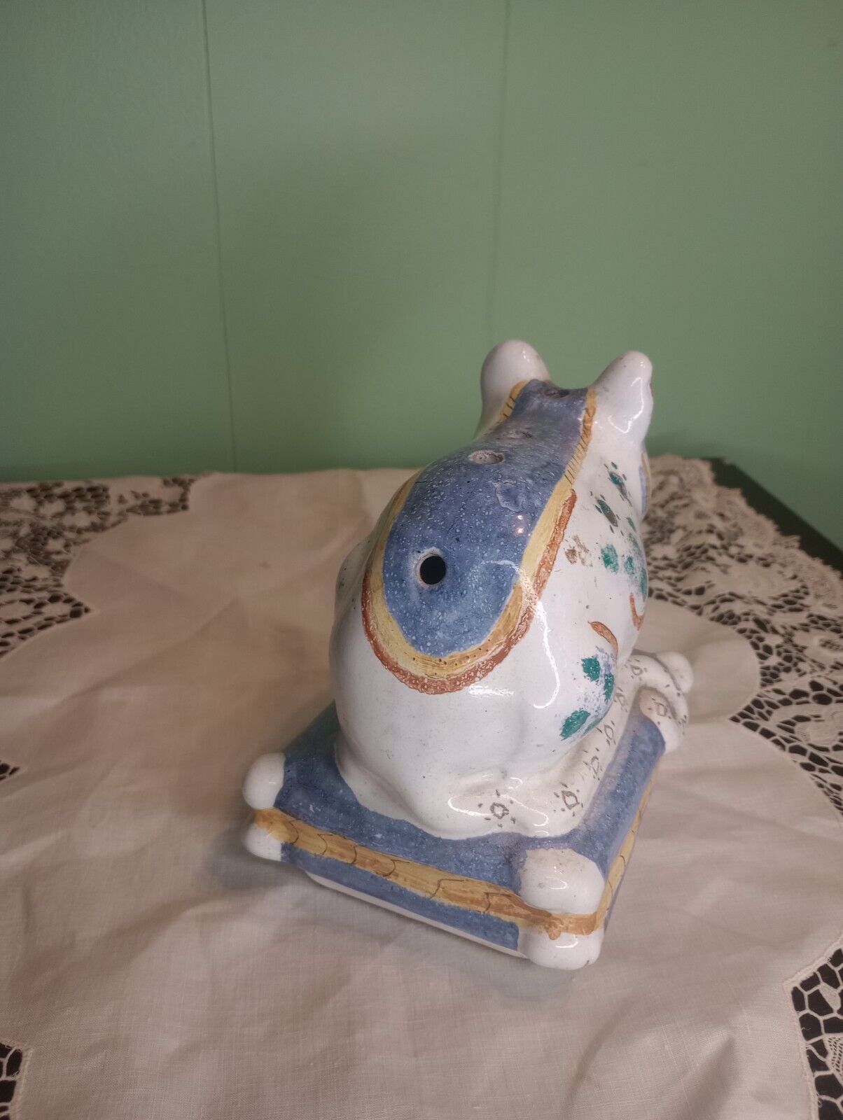 Authentic 18th Century Vintage Portuguese Ceramic Cat Vase