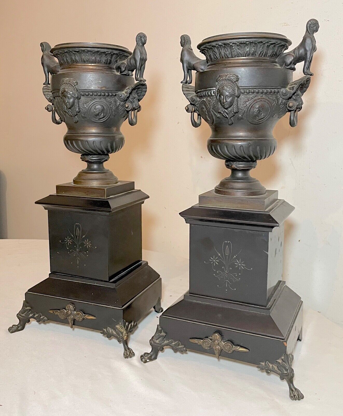 1800's Egyptian Revival Bronze and Marble Figural Set