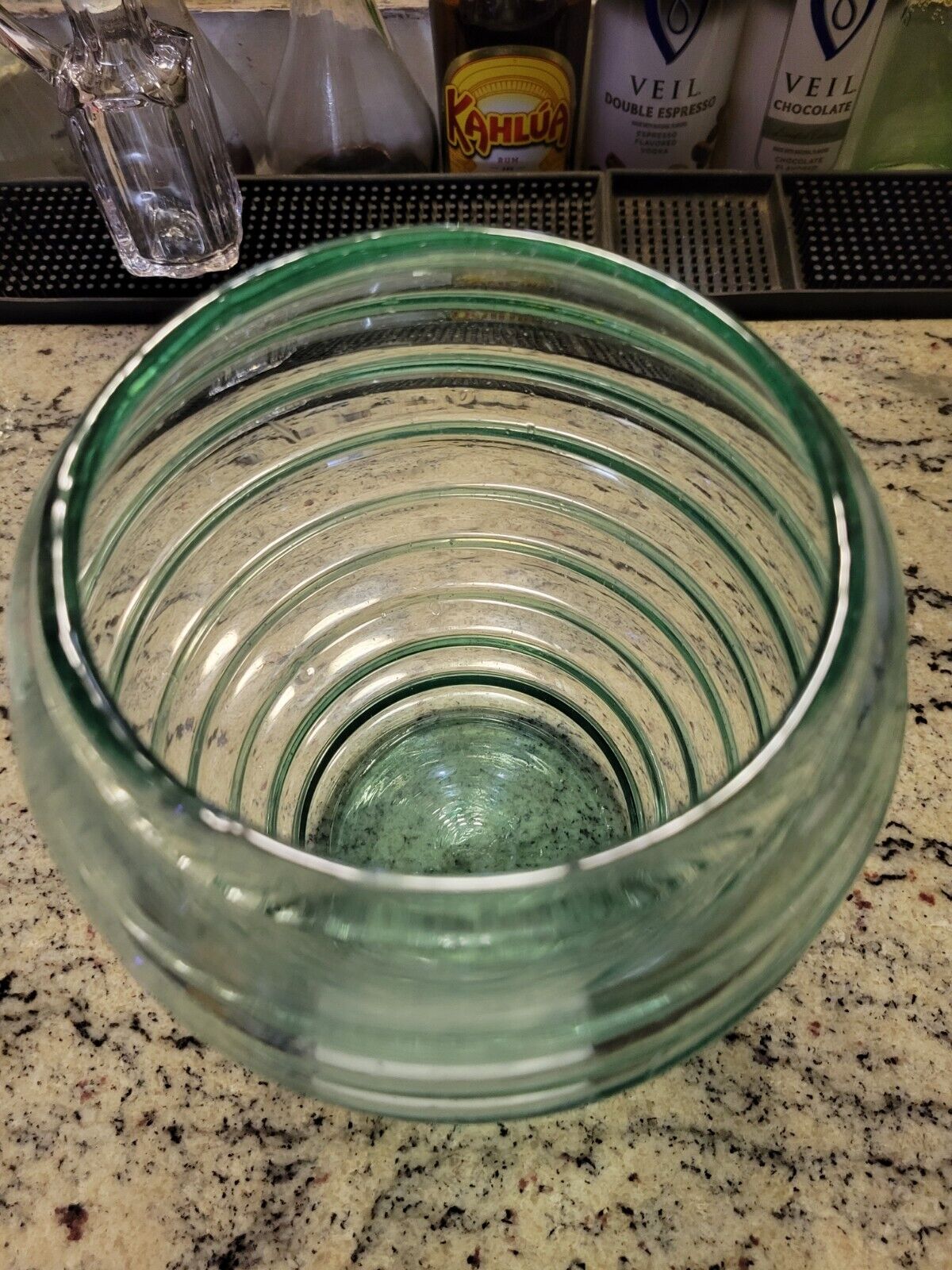 1800s Mold Blown Aquamarine Glass Beehive Vase
