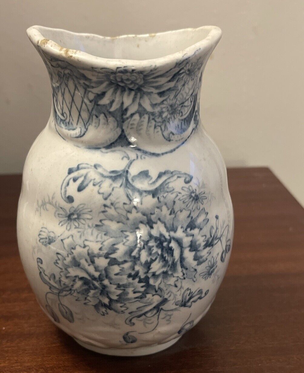 Antique Gray Floral Transferware Vase England 1800s