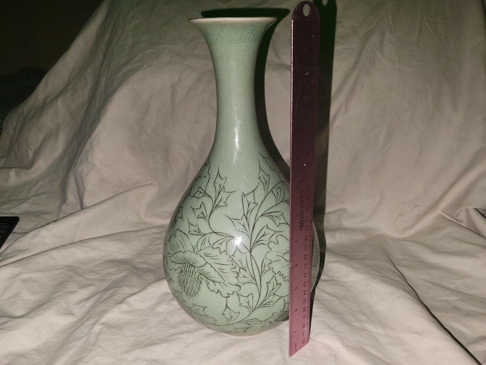 12in Antique Japanese Porcelain Vase with Floral Design