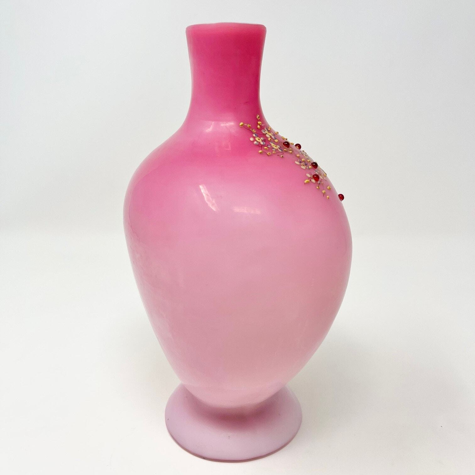 Victorian pink peach blow glass vase butterfly floral