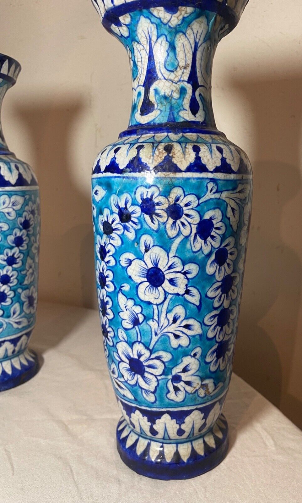 1800's antique blue Sindh Multan Pottery Vase India