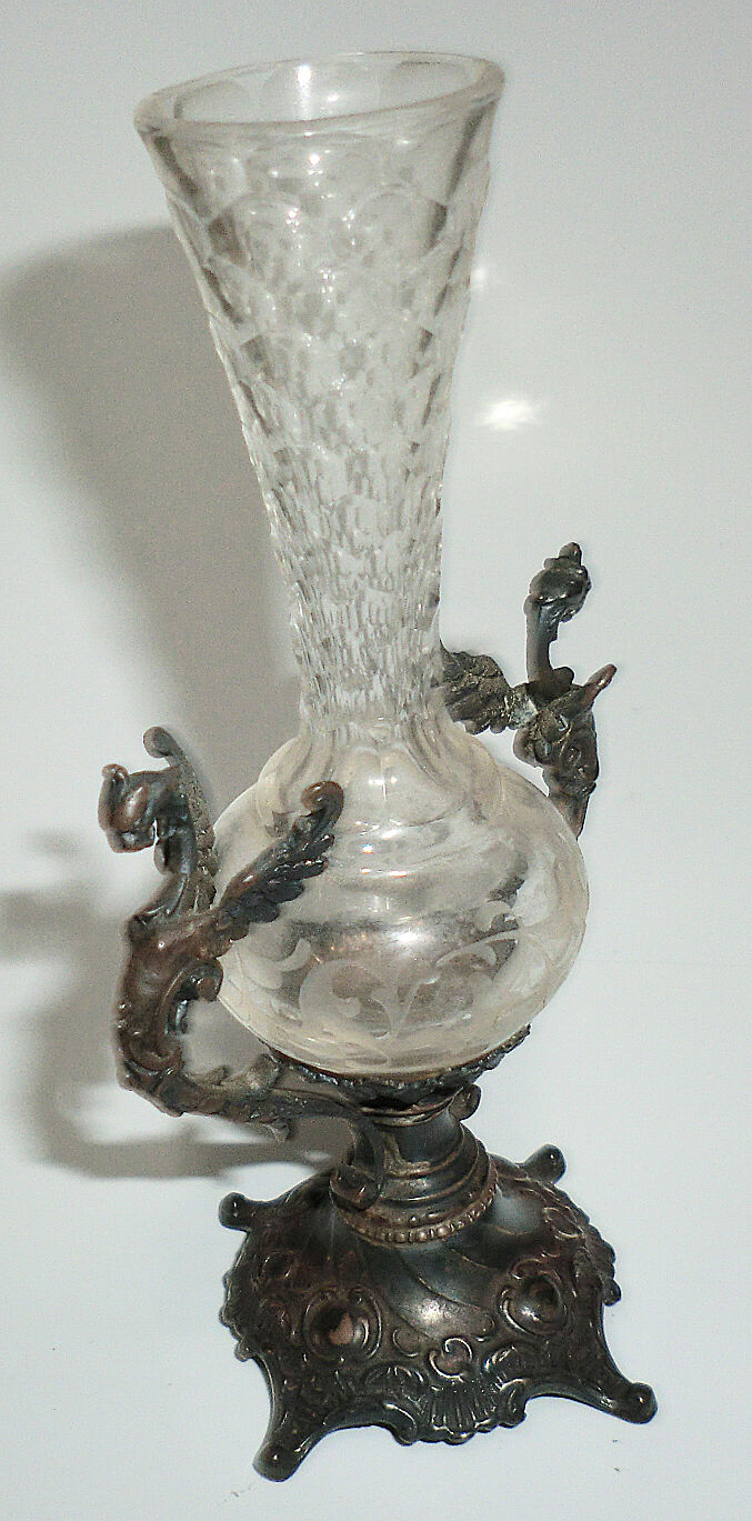 1800s Sterling Dragon Mythological Crystal Vase 4-3/4