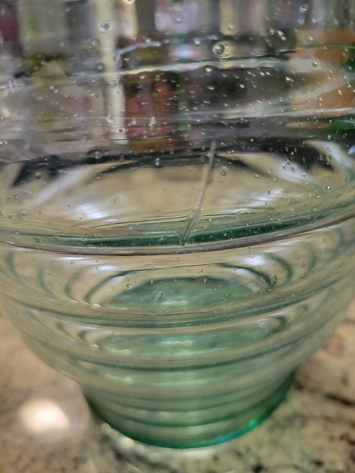 1800s Mold Blown Aquamarine Glass Beehive Vase