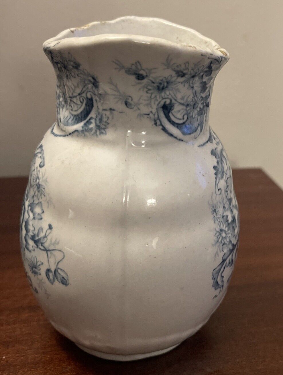 Antique Gray Floral Transferware Vase England 1800s