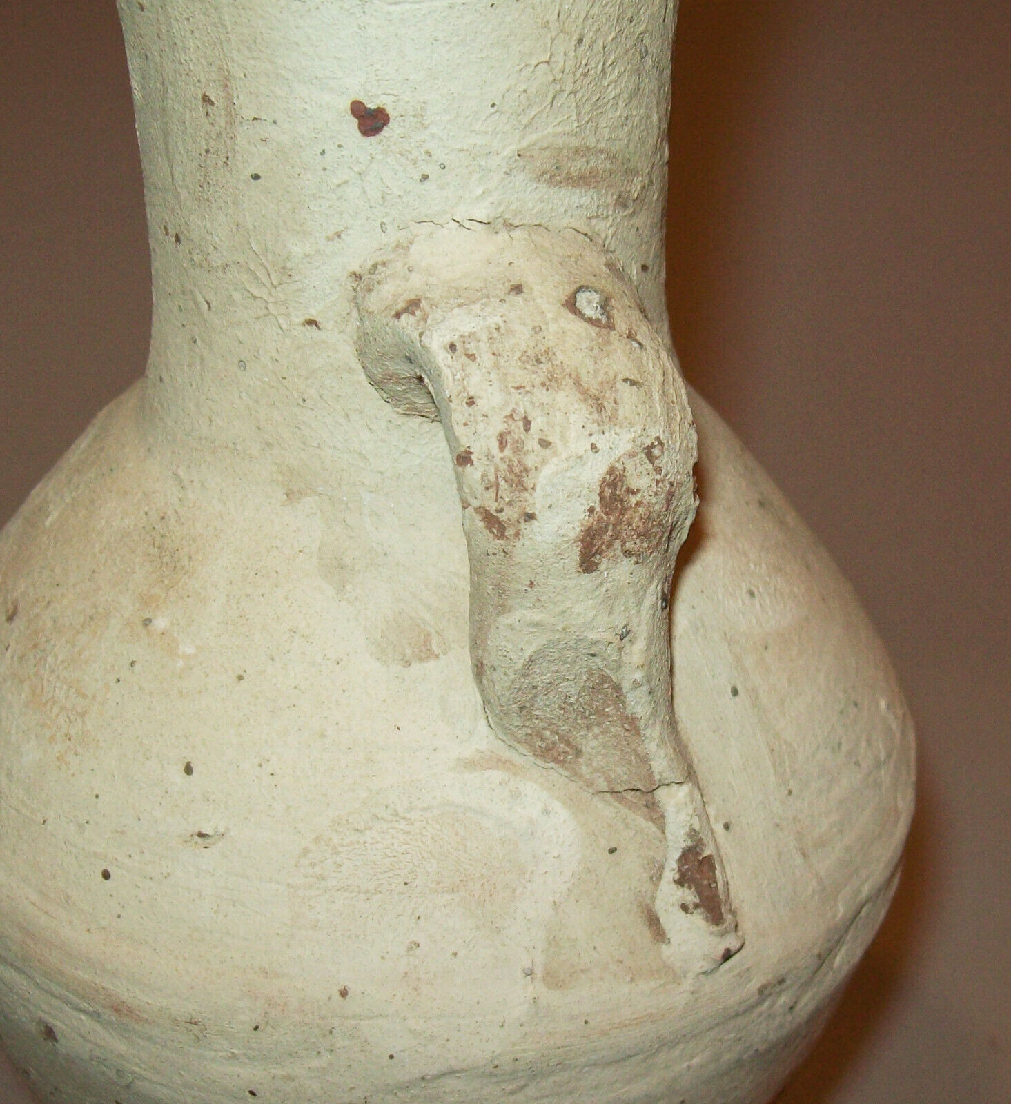 1800s Small Redware Vase with White Glazed Handles