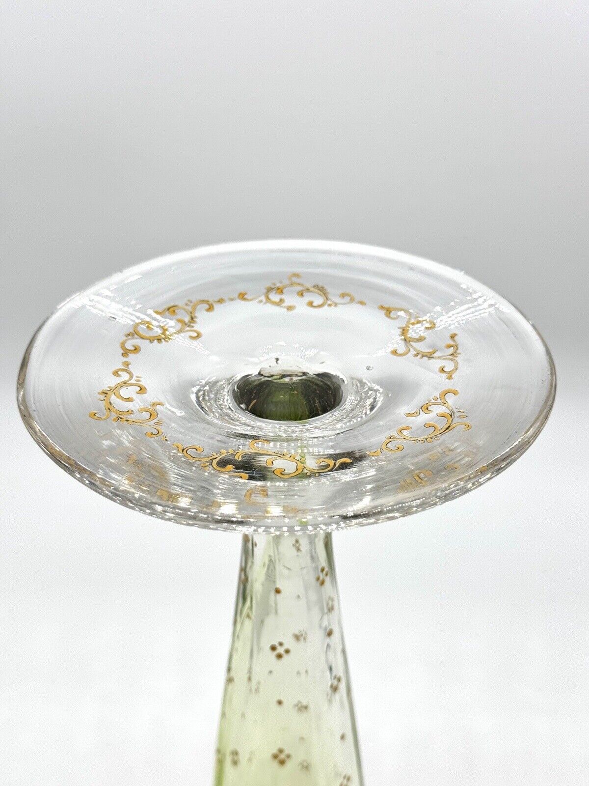 12" Moser Art Glass Trumpet Vase, 1900's Green