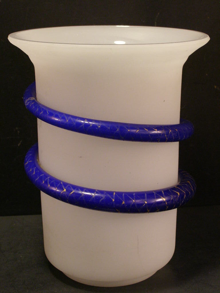 1800's Bohemian French Baccarat Opaline Cobalt Glass Snake Vase