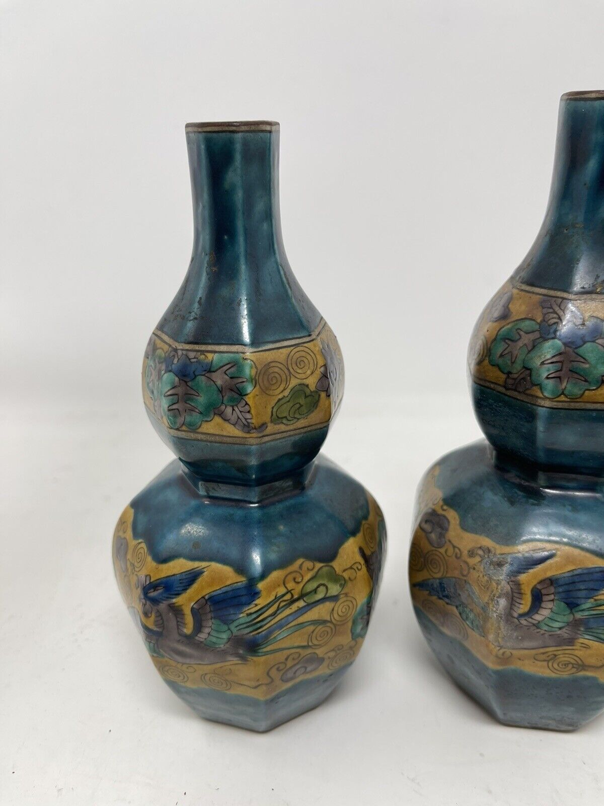 1800's Kutani Japanese Matching Vases with Dark Florals