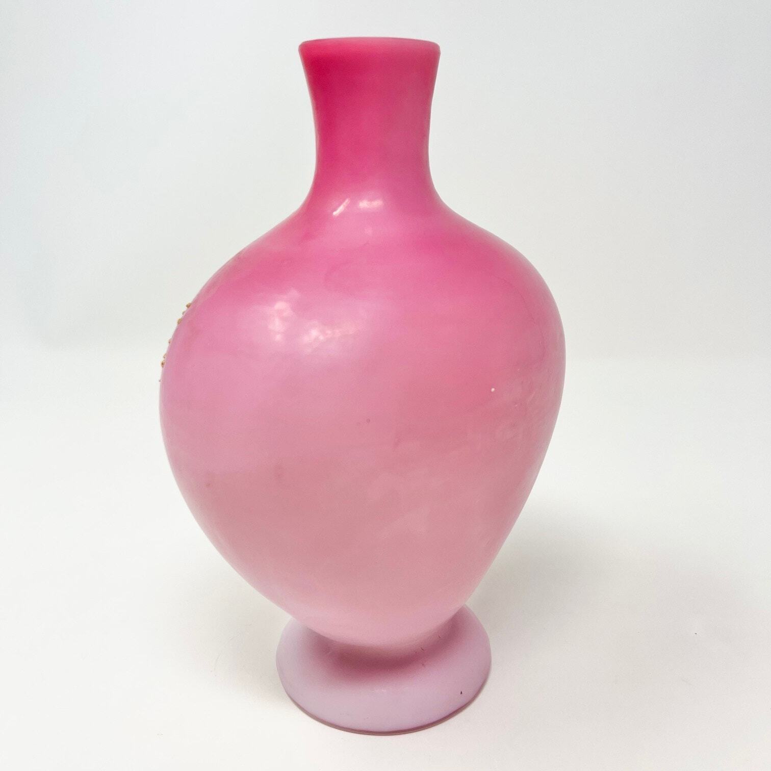 Victorian pink peach blow glass vase butterfly floral