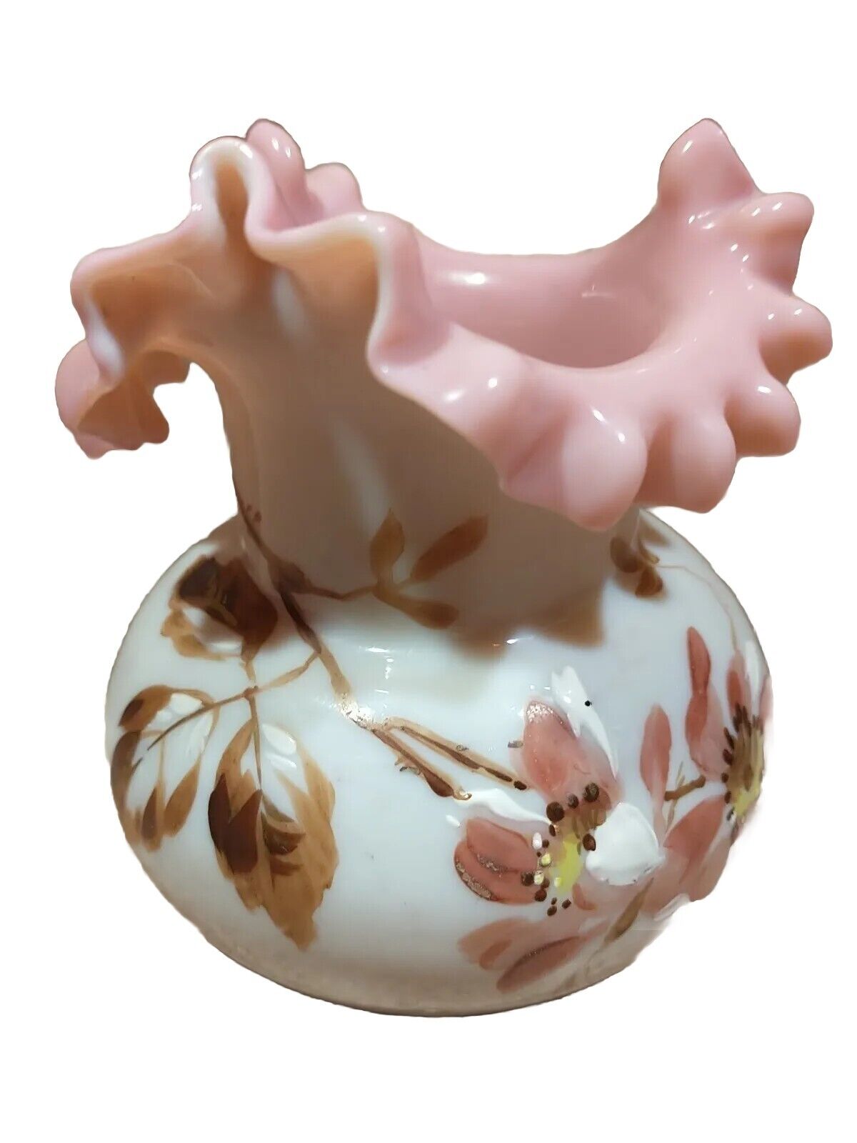 Victorian Bristol Hand-Painted Ruffled Vase 1800's Decoration Gilded