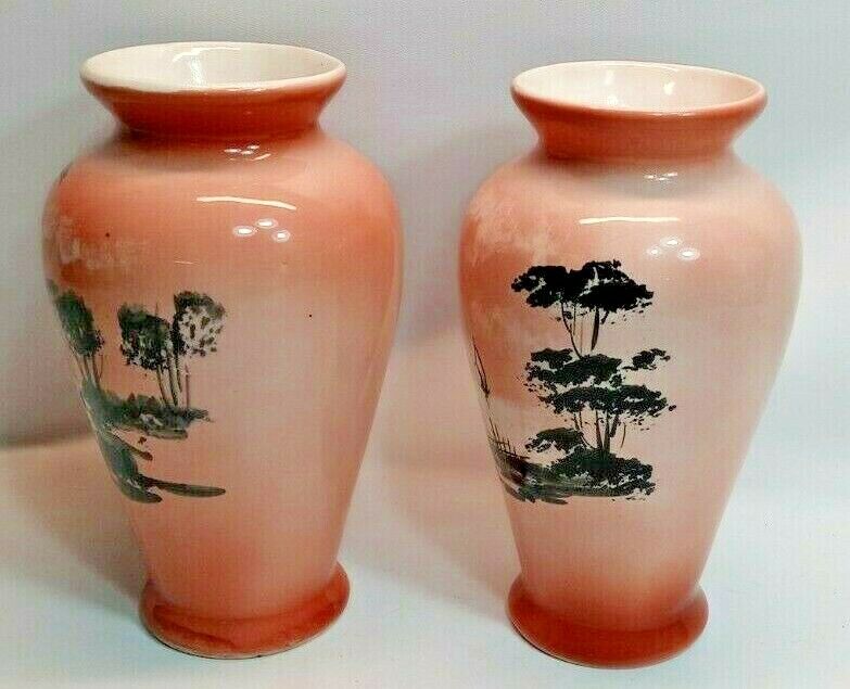 2 Matching Landscape Scene Vases - Distinctive Portuguese