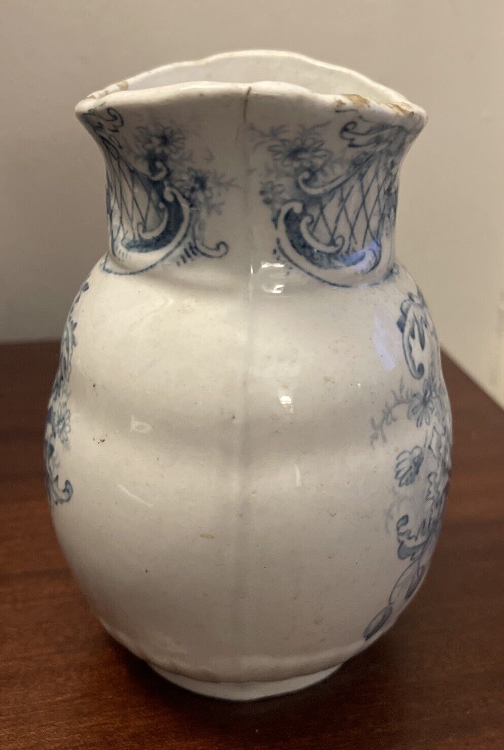 Antique Gray Floral Transferware Vase England 1800s