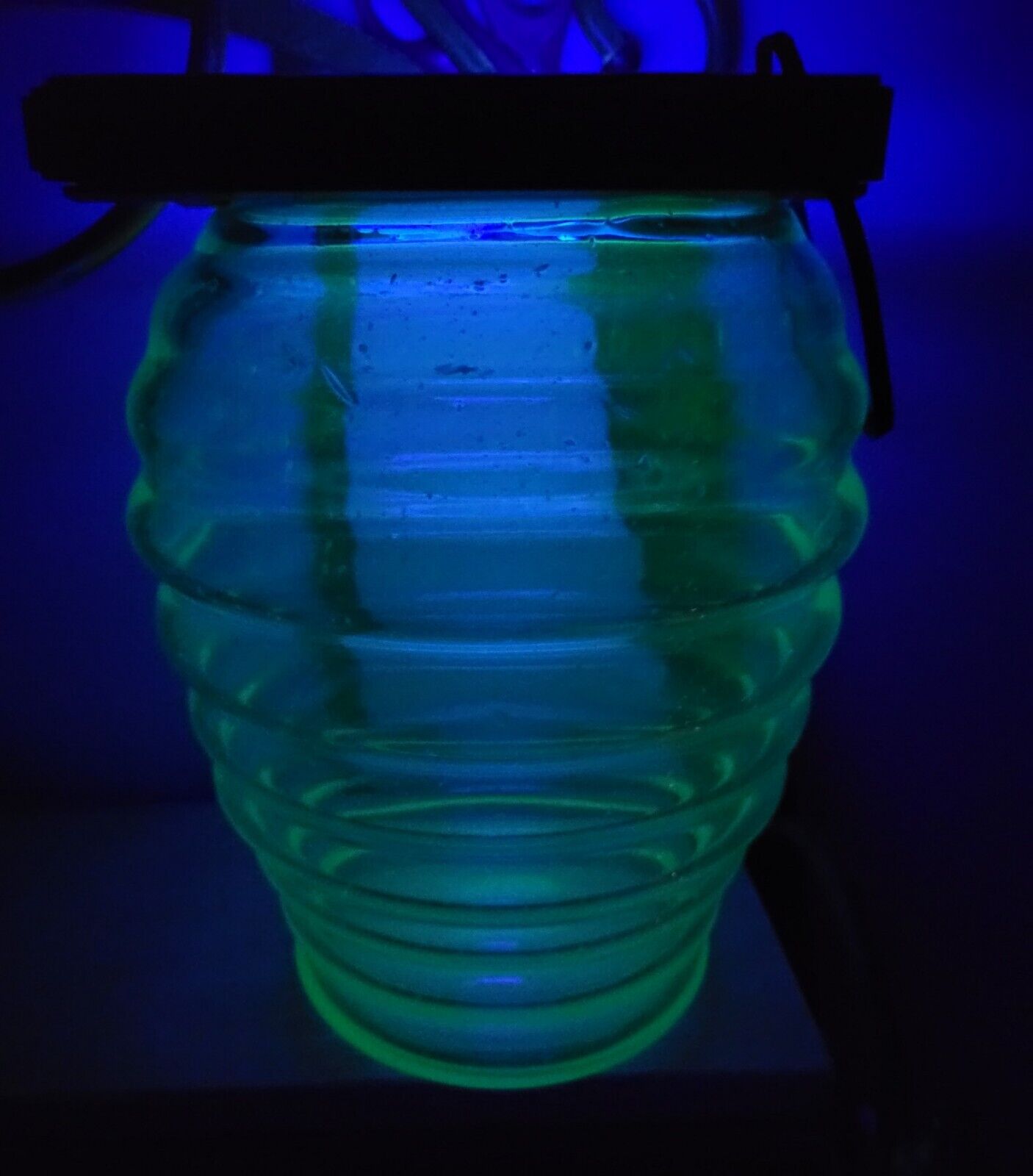 1800s Mold Blown Aquamarine Glass Beehive Vase