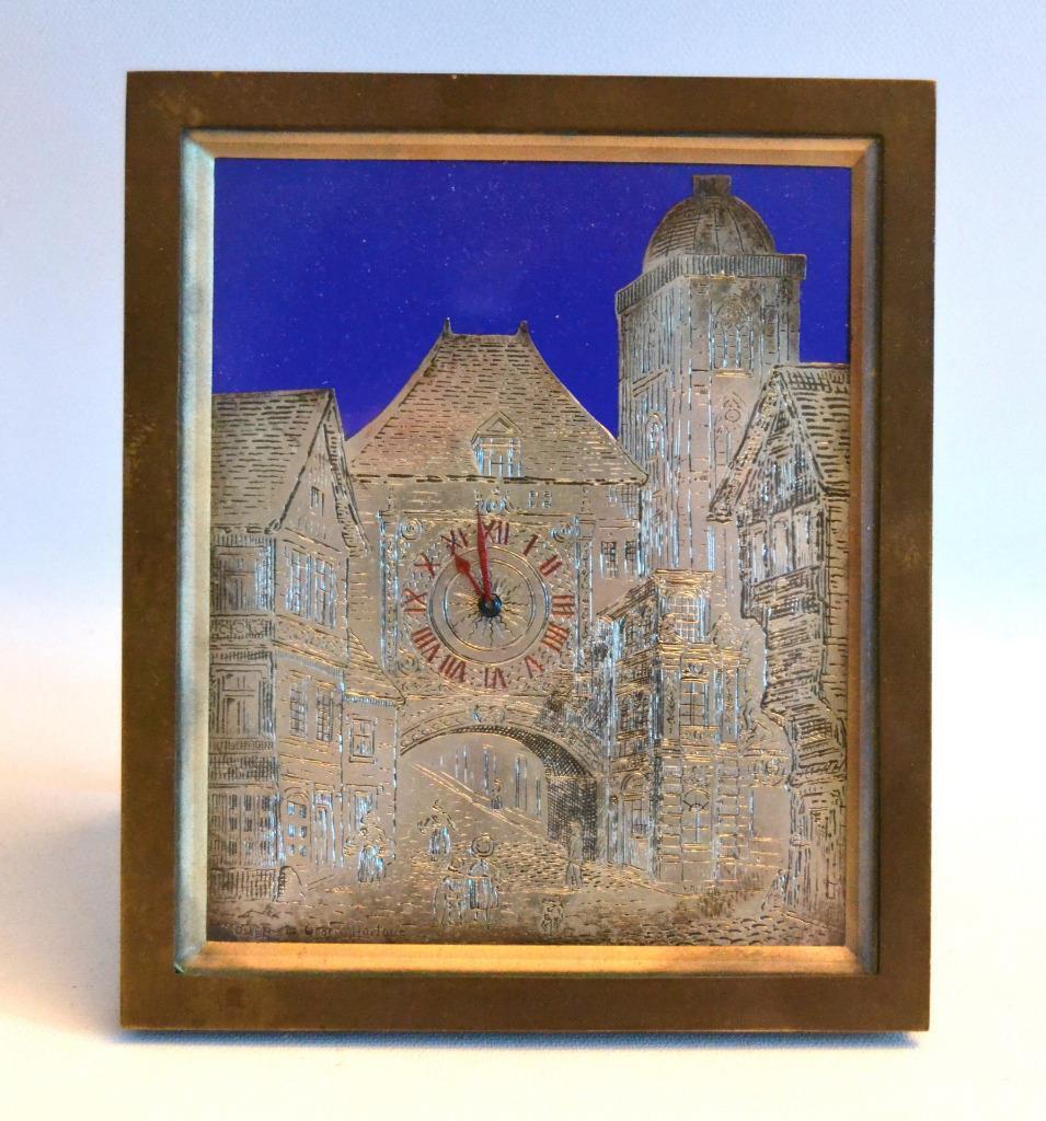 French Beveled Glass Silver Plaque Bronze Frame Clock