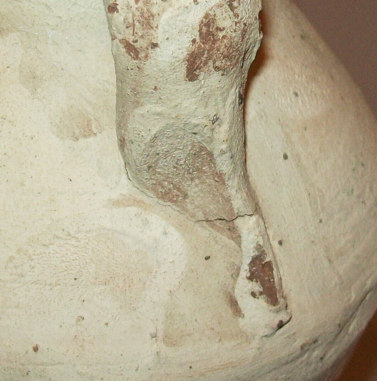 1800s Small Redware Vase with White Glazed Handles