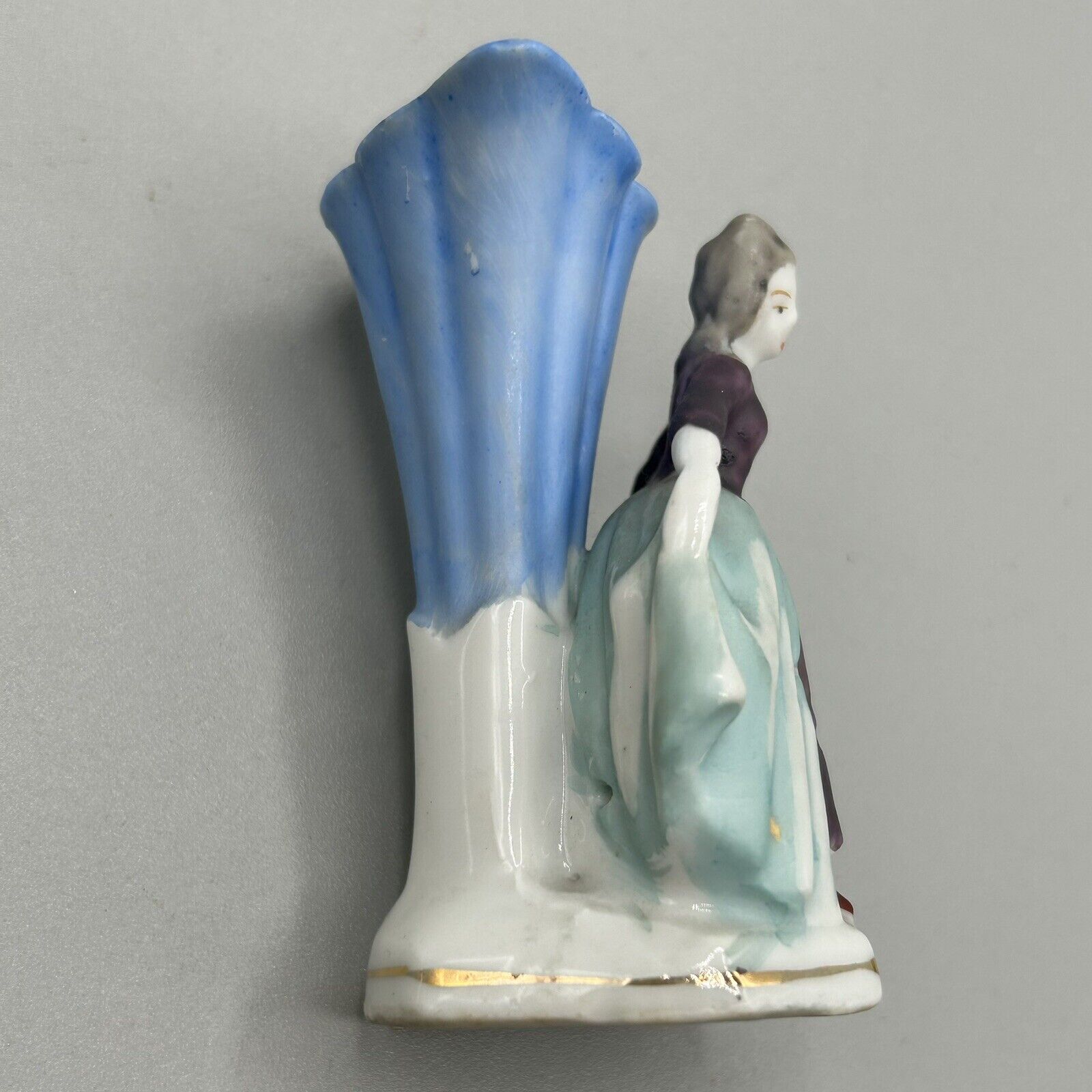 Vintage Hand-Painted Japanese Miniature Vase: Fabulous Lady in Purple & Aqua