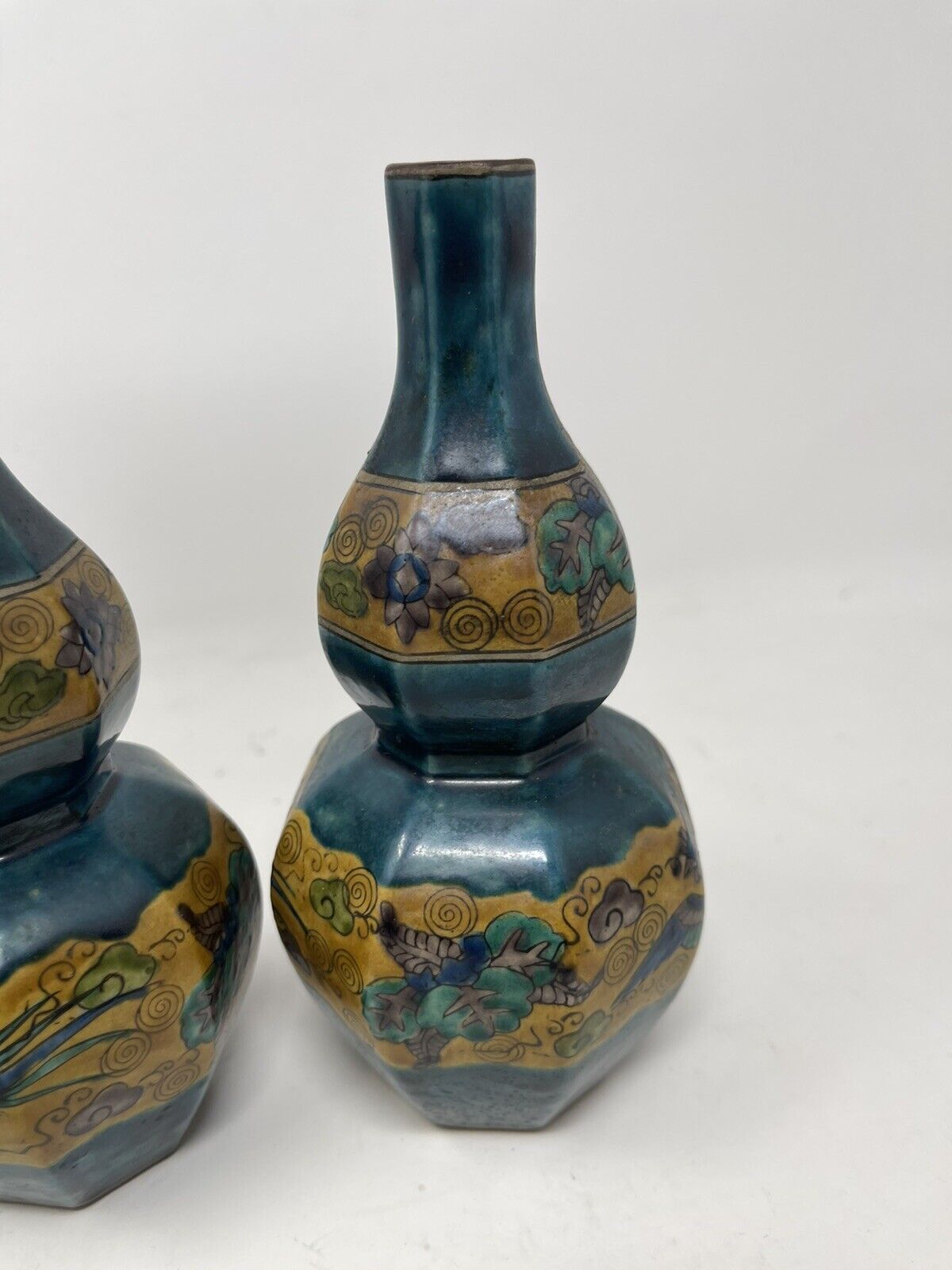 1800's Kutani Japanese Matching Vases with Dark Florals