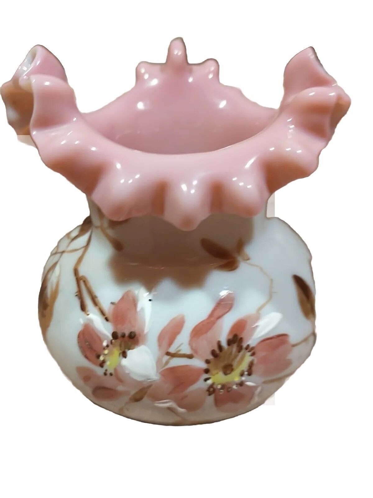 Victorian Bristol Hand-Painted Ruffled Vase 1800's Decoration Gilded