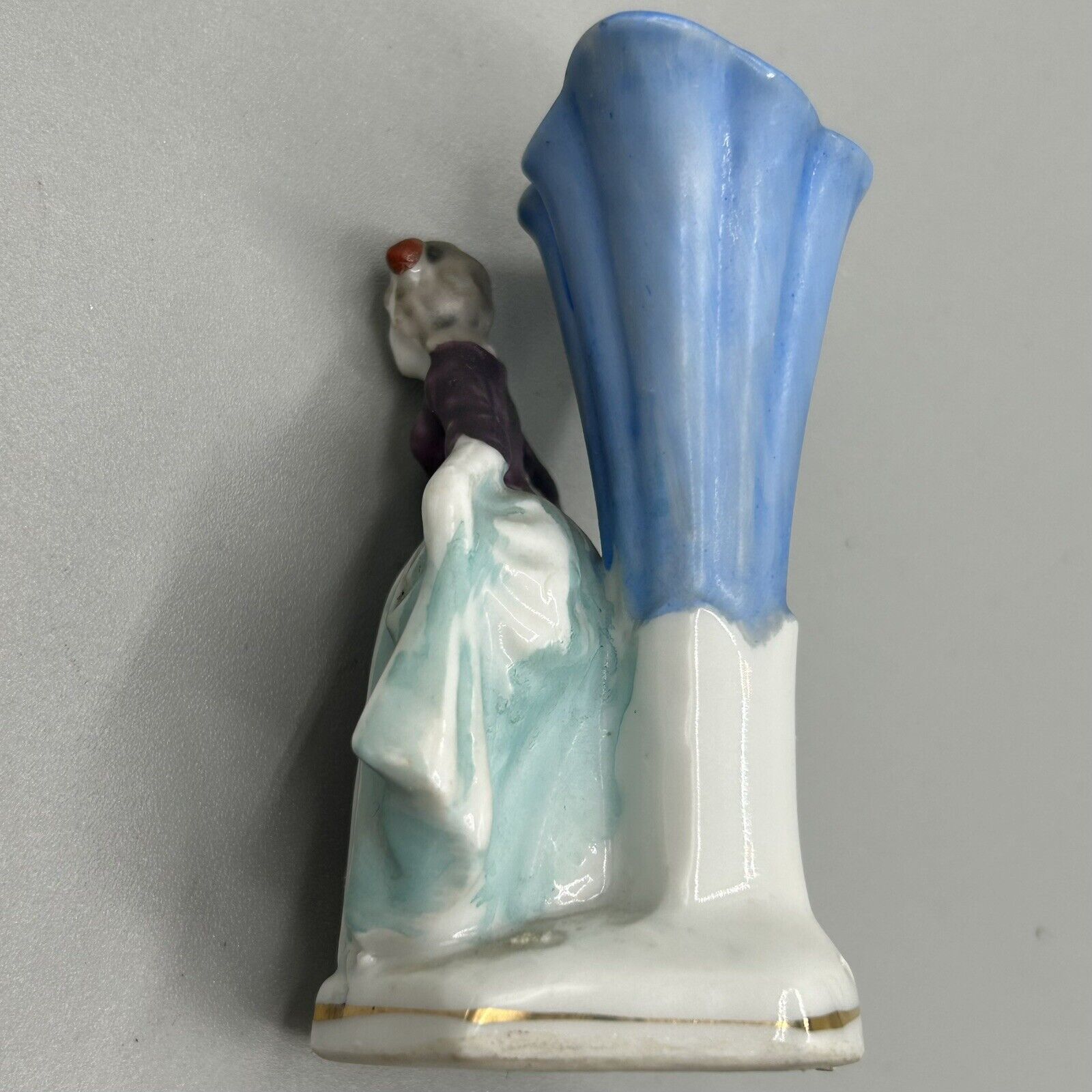 Vintage Hand-Painted Japanese Miniature Vase: Fabulous Lady in Purple & Aqua