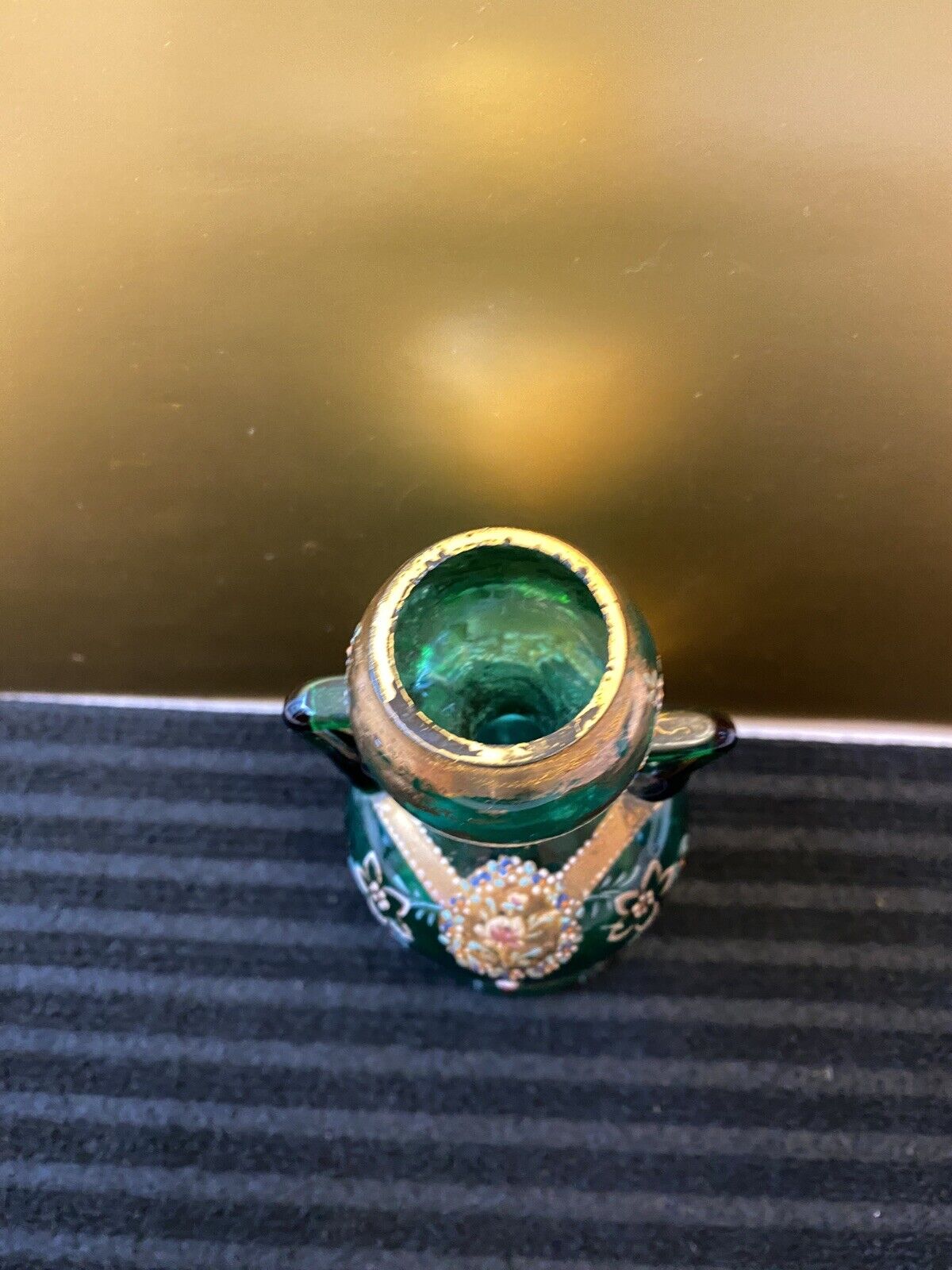 Czech Bohemian Green Double Handle Glass Vase