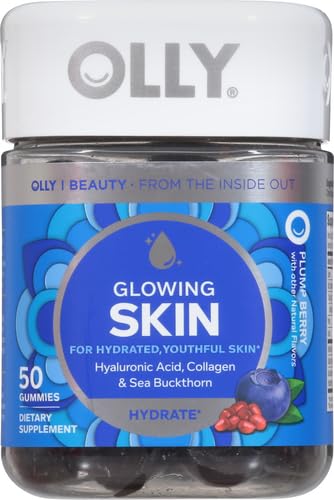 OLLY Glowing Skin Gummy, 25 Day Supply (50 Count), Plump Berry, Hyaluronic Acid, Collagen, Sea Buckthorn, Chewable Supplement (Packaging May Vary)