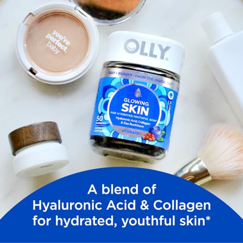 OLLY Glowing Skin Gummy, 25 Day Supply (50 Count), Plump Berry, Hyaluronic Acid, Collagen, Sea Buckthorn, Chewable Supplement (Packaging May Vary)