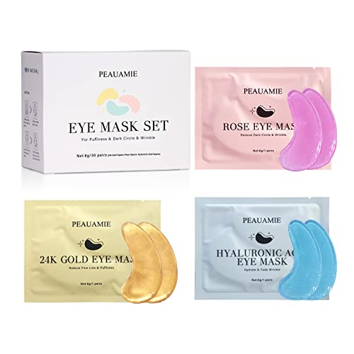 PEAUAMIE Gold Eye Patches (30 Pairs) with Hyaluronic Acid