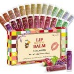 14 Flavored Natural Lip Balm Set with Vitamin E