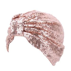 Sparkly Sequin Pleated Hair Wrap in Skin Pink