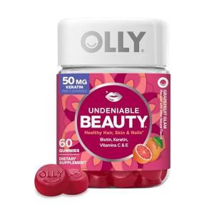 OLLY Undeniable Beauty Gummy, For Hair, Skin, Nails, Biotin, Vitamin C, Keratin, Chewable Supplement, Grapefruit, 30 Day Supply - 60 Count