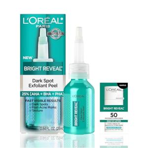 L'Oreal Paris Bright Reveal Dark Spot Exfoliant Peel, 25% AHA BHA PHA Face Exfoliator Solution, Gentle Skincare to Visibly Reduce Dark Spots and Renew Skin Texture, Includes SPF Lotion Sample
