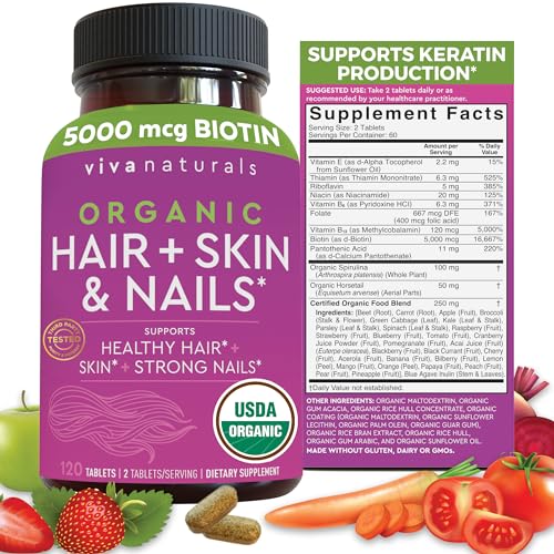 Organic Biotin Vitamins for Healthy Hair, Skin, Nails