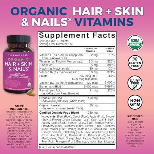 Organic Biotin Vitamins for Healthy Hair, Skin, Nails