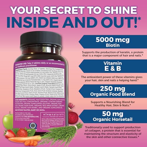 Organic Biotin Vitamins for Healthy Hair, Skin, Nails