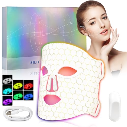 Red Light Mask, Reusable Silicone Skin Mask, LED Light Facial Mask, 7 in 1 Color Beauty Equipment for Skin Care at Home