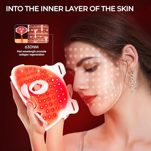 Red Light Mask, Reusable Silicone Skin Mask, LED Light Facial Mask, 7 in 1 Color Beauty Equipment for Skin Care at Home