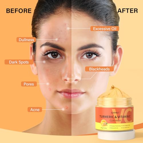 Turmeric Vitamin C Clay Mask -Turmeric Facial Mask - Brightening Clay Face Mask Skincare, Deep Cleansing Face Mask, Acne Face Mask for for Dark Spots, Dull Skin, Refining Pores and Controlling Oil
