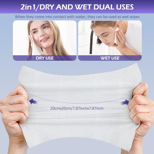 Disposable Face Towel 600 Count, Face Clean Towels, Soft Cotton Dry Wipes Facial Cloths Towelettes for Washing and Drying, Facial Tissue for Cleansing, Skincare and Makeup Remover